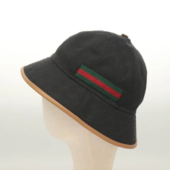 GUCCI GG Canvas Sherry Line Web Bucket Hat Hat Black  display picture 3